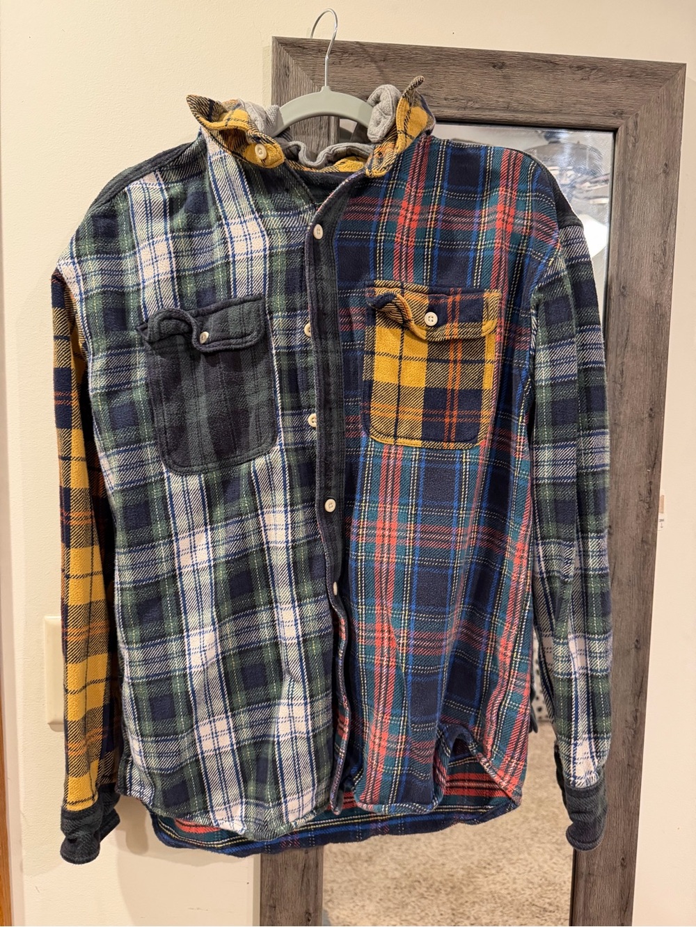 American Eagle Plaid Patchwork Flannel Shirt Jacket - Multicolor